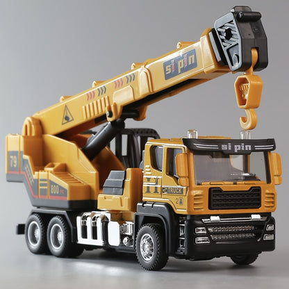 Die-Cast Construction Vehicle Toy Set – Mini Alloy Excavator, Dump Truck, Cement Mixer & Crane Trucks for Toddlers Boys Ages 3+, No Battery Needed, Birthday Christmas Gift