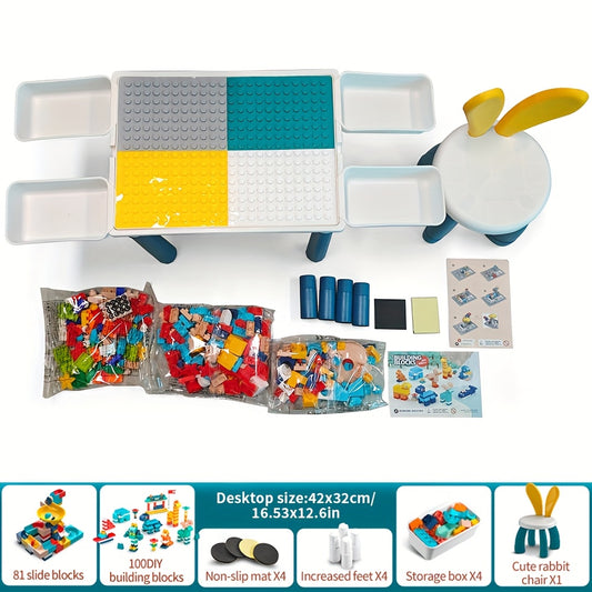[24H Ship]16.54*12.6inch Multifunctional Building Block Table Set, with Storage Boxes & Chair, All-in-One Sturdy Construction for Boys & Girls, with ABS Material, Suitable As Halloween, Christmas, Thanksgiving, New Year's Day Gifts, Christmas Gifts
