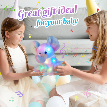 12 Inch Musical Light Up Rainbow Elephant Plush Stuffed Animal(Without Batteries), LED Singing Soft Wild Animal Plush Toy with Night Light Lullaby, Birthday Kids Holiday Gift, Perfect Birthday Gift & Decor, Graduation Season Gift for Kids Boys Girls