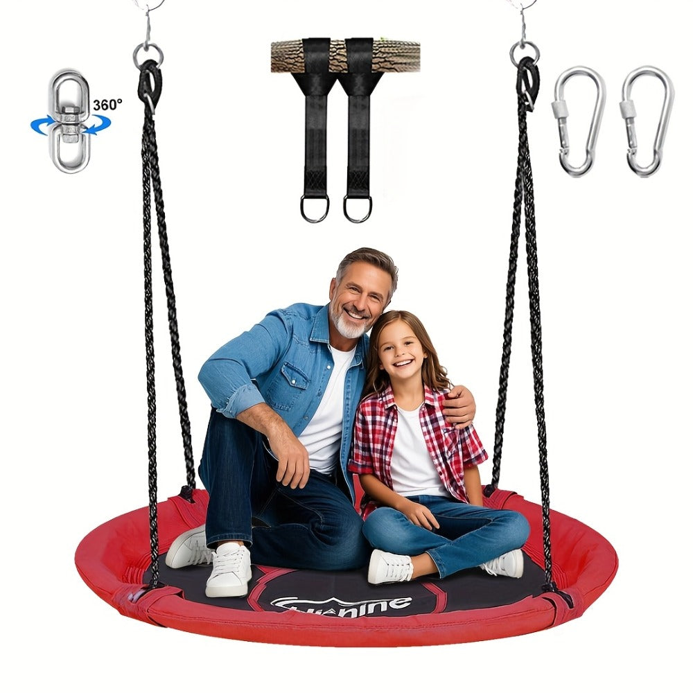 Saucer Swing for Kids 43 Inch – 360° Rotating Spinner Swing with Swivel, Adjustable Ropes & Hanging Straps, Durable Round Nest Swing for Outdoor Tree or Swing Set, Backyard Playground Gift