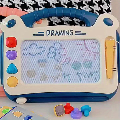 A Drawing Board for Kids That Includes Four Stamps, Four Holders, And One Pen. It'S an Educational Toy Designed for Learning, Perfect for Doodling, And Serves As a Smart Learning Tool. This Makes a Great Birthday Present for Both Boys And Girls