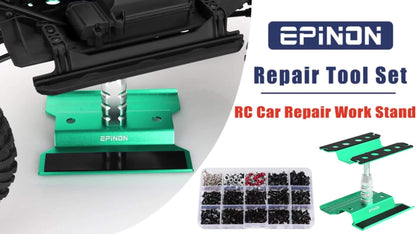 RC Car Maintenance Stand Tool Kit – EPINON 360° Rotating Work Stand with 520PCS Screws, Aluminum Screwdriver Set & Tray, Compatible with 1/8 1/10 1/12 1/16 1/18 Scale RC Cars Crawlers Trucks Buggies (Red/Blue)