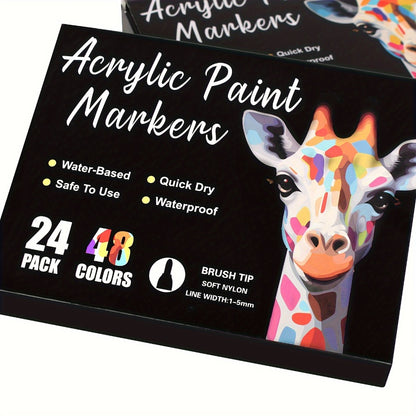 Double-Ended Acrylic Paint Pens 48 72 Colors Bulk Pack – Waterproof Dual Tip Markers for Rock Painting Fabric Metal Glass Wood Canvas Ceramics Eggs Pumpkins Artist Crafter Gift