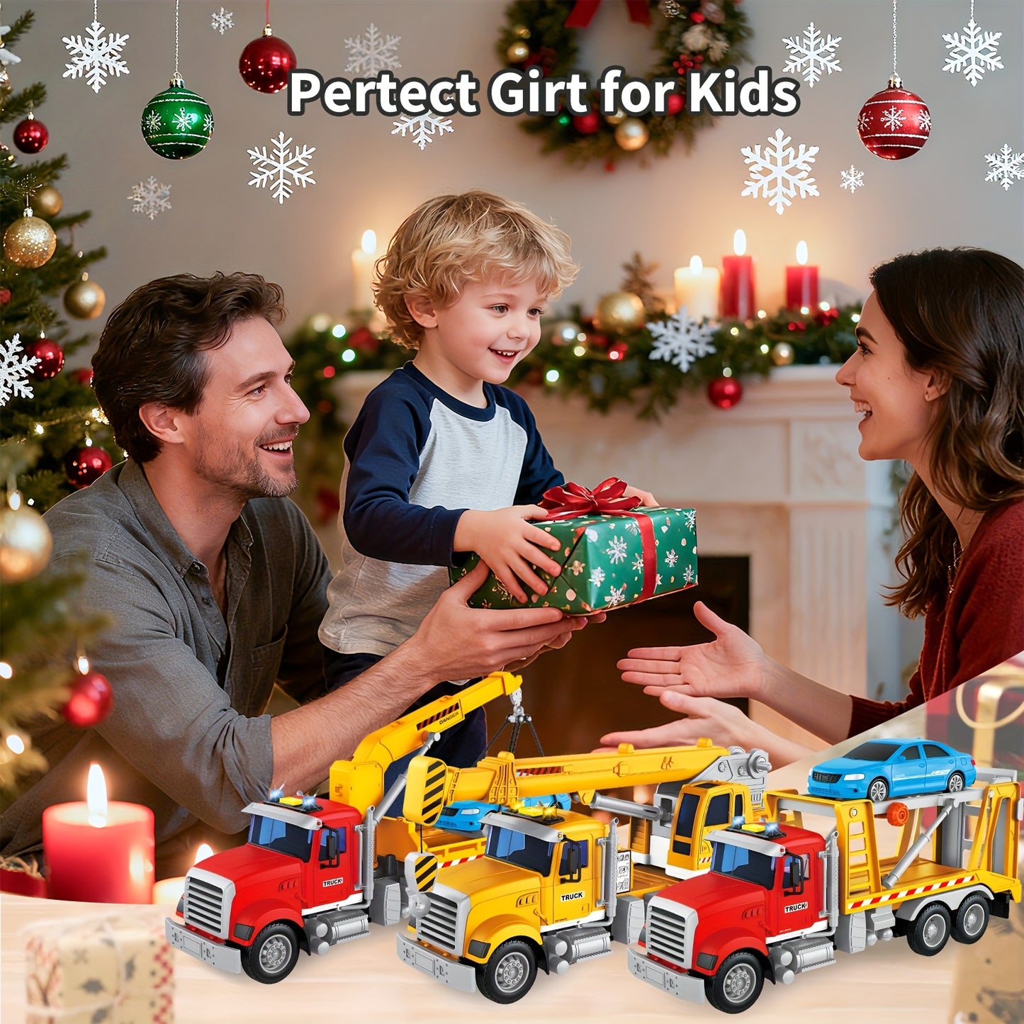 Kids Toys for 3 4 5 6 Boys, 13"Tow Truck Toy, Friction Powered Transport Truck Crane Toy with Lights And Sounds, Birthday Gifts for Boy Child