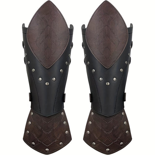 Two-Pack Medieval Embossed Artificial Leather Elf Arm Guards, Fantasy Role-Playing Buckle Armor, Halloween Knight  Gloves