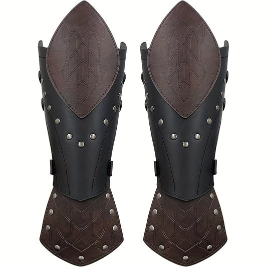 Two-Pack Medieval Embossed Artificial Leather Elf Arm Guards, Fantasy Role-Playing Buckle Armor, Halloween Knight  Gloves