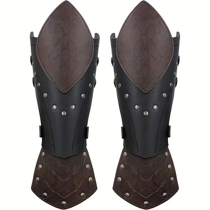 Elf Arm Guards 2pcs Medieval Embossed Faux Leather Fantasy Buckle Armor – Halloween Knight Gloves LARP Cosplay Renaissance Faire Role Play Costume Prop, Black