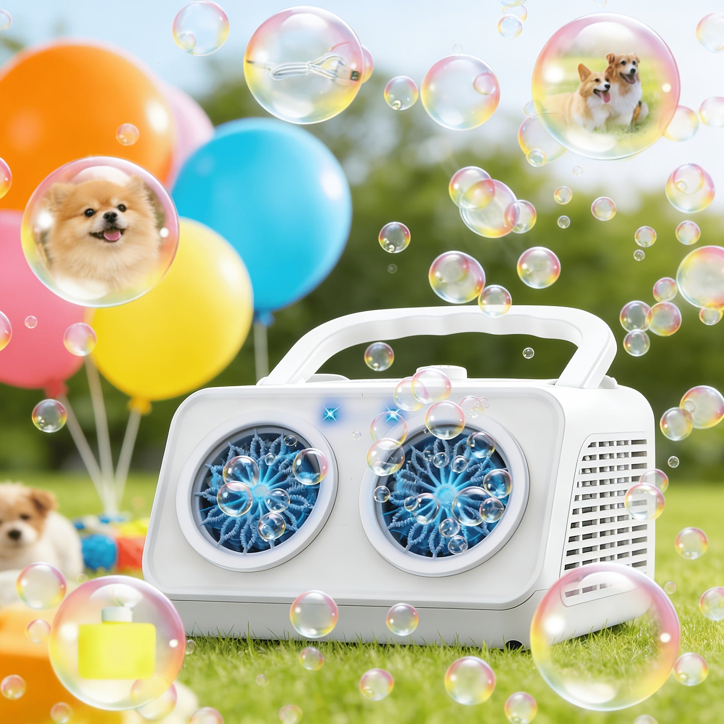 New Automatic Bubble Machine, Upgraded Bubble Blower with 2 Fans, Producing Over 20000 Bubbles Per Minute, 14 Portable Bubble Machines Operated by Plugins Or Batteries for Indoor And Outdoor Birthday