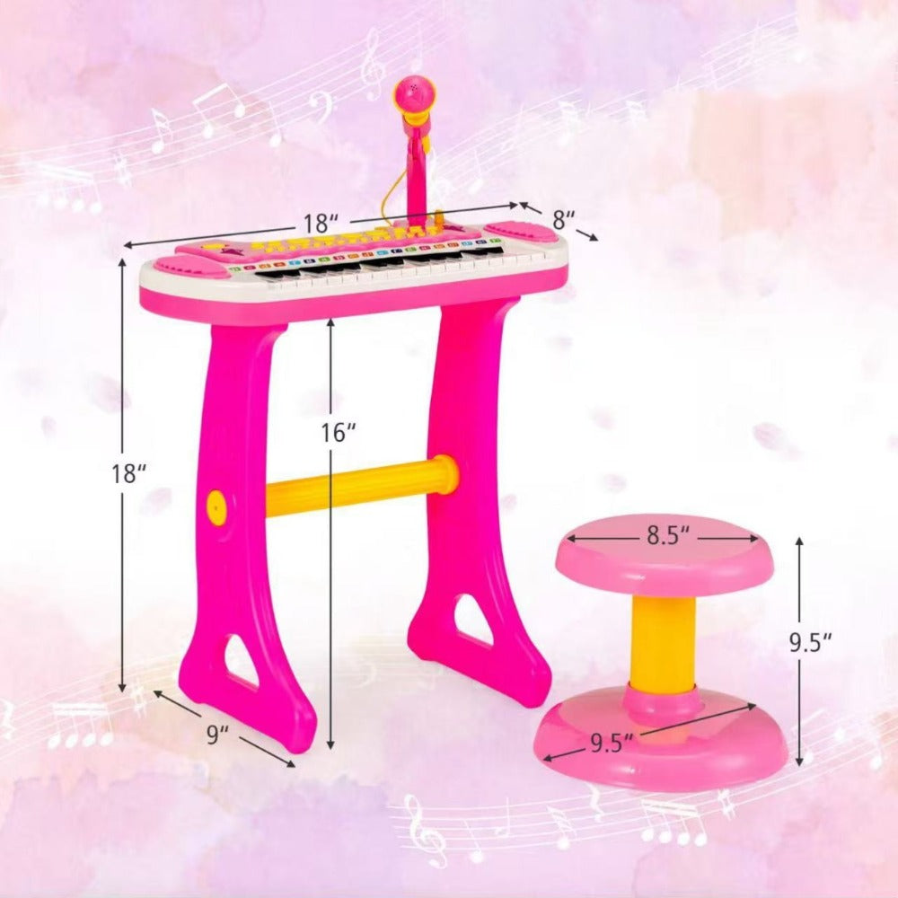 COSTWAY 31-Key Piano Keyboard Toy with Stool, Portable Electronic Music Instrument, Adjustable Microphone, Recording And Playback Features, Light Effects, Educational Gift for Kids Aged 3 And Up