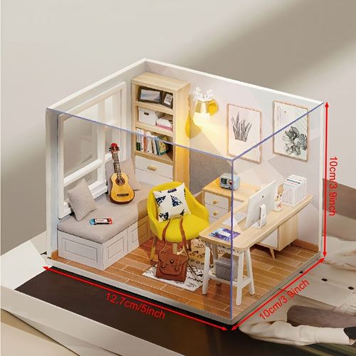 [Birthday Christmas Valentine's] DIY Exquisite Small House, Sunshine Study, Mini Collection Version, Creative Miniature Scene, Handmade Wooden Building Model, Home Decoration Ornaments, Birthday, Christmas, Valentine's Day Gifts