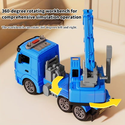Huge Inertia Crane Toy - Engineering Vehicle Toys with Interactive Track. Crane Boasts Telescopic Arm & Double Doors. Perfect As Christmas, Easter Or Birthday Gift for Young Builders