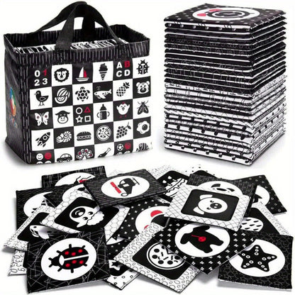High Contrast Baby Flashcards 64 Cards Black White Red – Newborn Visual Stimulation Brain Development Montessori Learning Toy, Infant Cards Ages 0-36 Months, Baby Shower Gift Registry Must Have