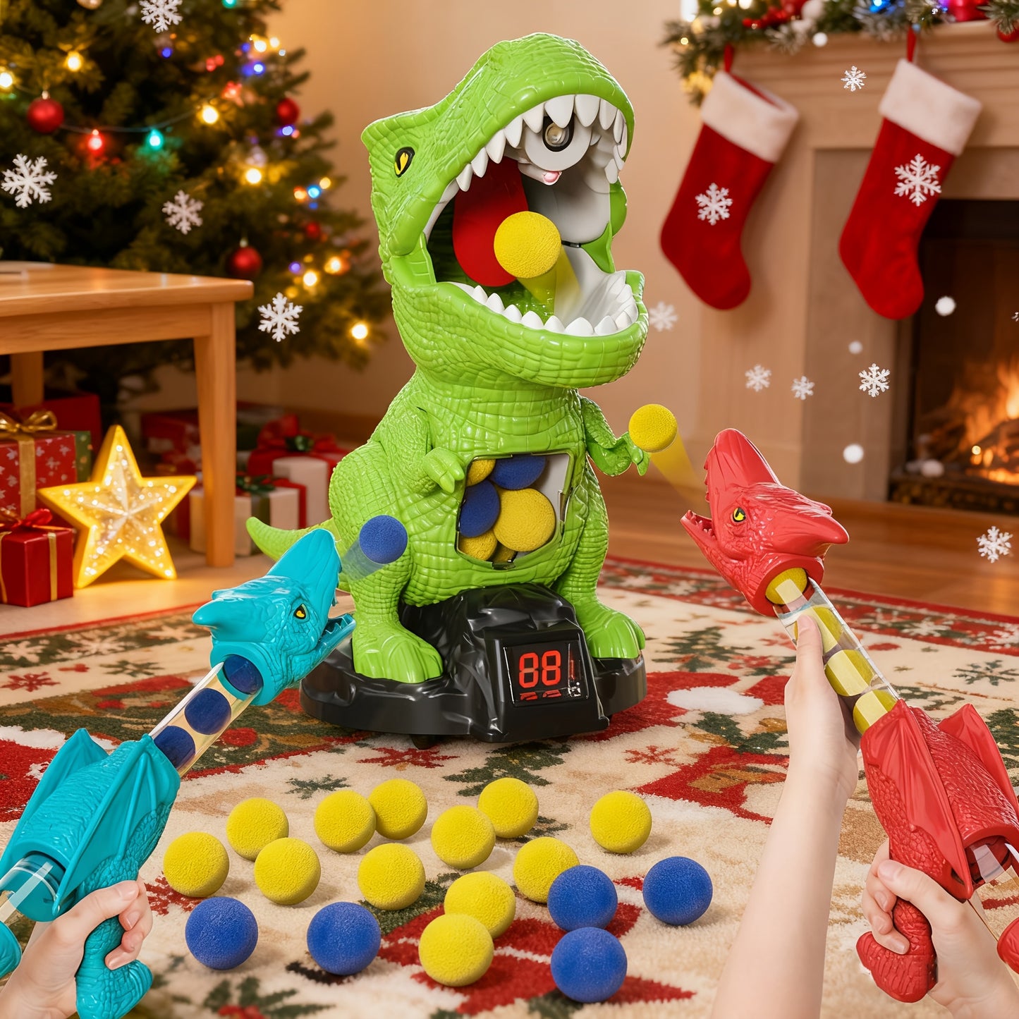 Dinosaur Shooting Game Toy with 12 Bullets Googles And 1 Launcher/ 48 Bullets Googles And 2 Launchers, Movable Dino Shooting Toy with Sound Light And Spray Boys Toys for 3 Ages And Up
