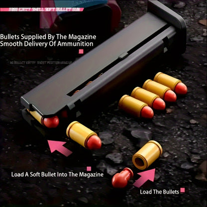 Cool Toy Gun with 120 Soft Bullet Shells & Ejecting Shells System - Semi-Automatic Rapid-Fire Pistol Suitable for Boys, 2 Magazines & 12 Shells/Bullets for Indoor/Outdoor Shooting Games, Birthday Gifts for (Fake Gun for Role Play)