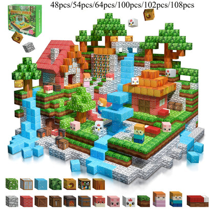 [Halloween Christmas Gifts] Magnetic Blocks - 108/102/100/64/54/48Pcs Magnetic STEM Sensory Toys For Birthday Gifts For 3 4 5 6 7 8 9 10 Year Old Boys And Girls Halloween Christmas Gifts Random Color