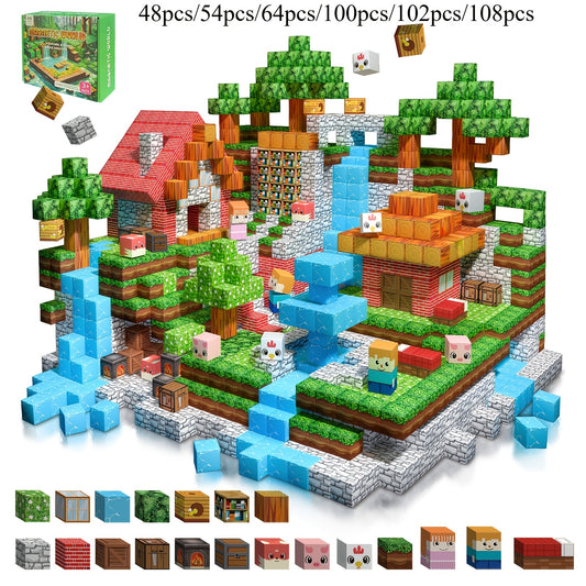 [Halloween Christmas Gifts] Magnetic Blocks - 108/102/100/64/54/48Pcs Magnetic STEM Sensory Toys For Birthday Gifts For 3 4 5 6 7 8 9 10 Year Old Boys And Girls Halloween Christmas Gifts Random Color