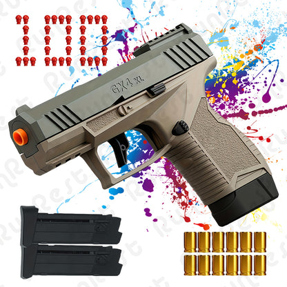 Soft Bullet Toy Gun with Jumping Shell & 2 Magazines – 100 Bullets 12 Shells Auto Rebound Decompression Pistol Shooting Toy for Kids Boys Ages 6+, Indoor Outdoor Play Birthday Gift