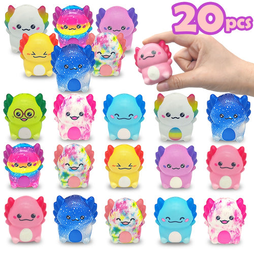 Axolotl Squishy Toys 20 Pack Slow Rising Fidget Sensory Stress Relief Toys for Kids, Cute Salamander Newt Ice Cream Shape Squeeze Toys, Individually Wrapped Party Favors Classroom Prizes for Boys Girls