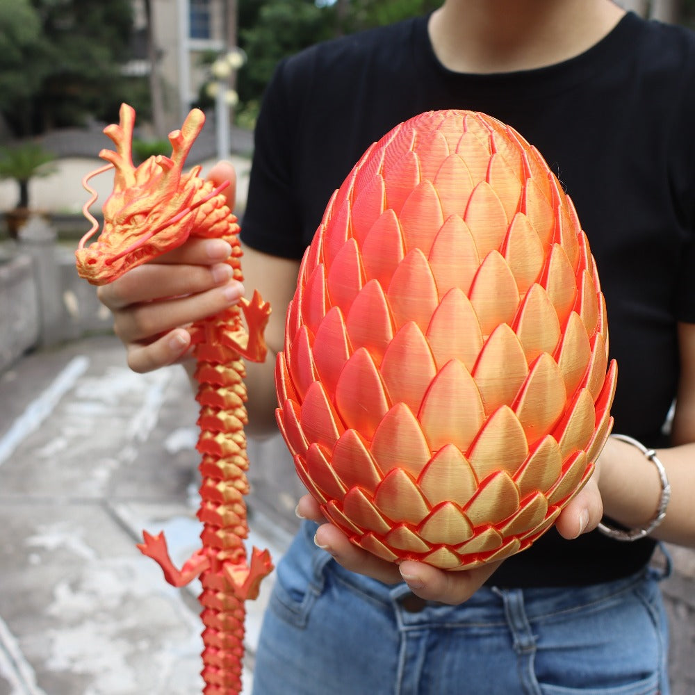 Dragon Egg Gift Set 3D Printed – 7.09in Scaled Egg + 23.62in Large Dragon Ornament, 10 Colors Rainbow Amethyst Crystal Fantasy Collector Gift for Adults Easter Valentine Birthday