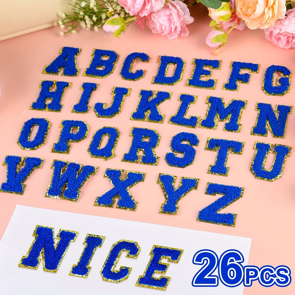Chenille Letter Patches Self Adhesive A-Z Embroidered Alphabet Applique Stickers for Clothes Bags Hats Phone Cases DIY Crafts – 26pcs Full Set
