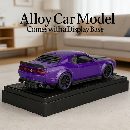 [Zinc Alloy Car Model] Purple Dodge Sports Car Zinc Alloy Car Model with Display Base - High Simulation Static Display Ornament with Openable Doors, Highly Restored Details, Ideal Home Desktop Decoration, Must-Have Collectible for Model Car Enthusiasts