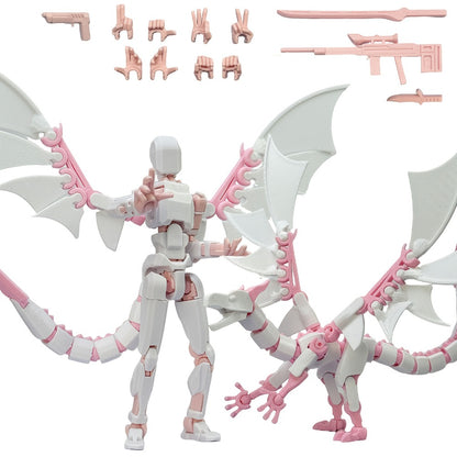 3D Printed Dragon Figurine 2-Piece Set – Articulated Flying Dragon with Movable Wings Poseable Fantasy Sculpture 4 Colors Desk Decor Gift for Gamers Adults Kids