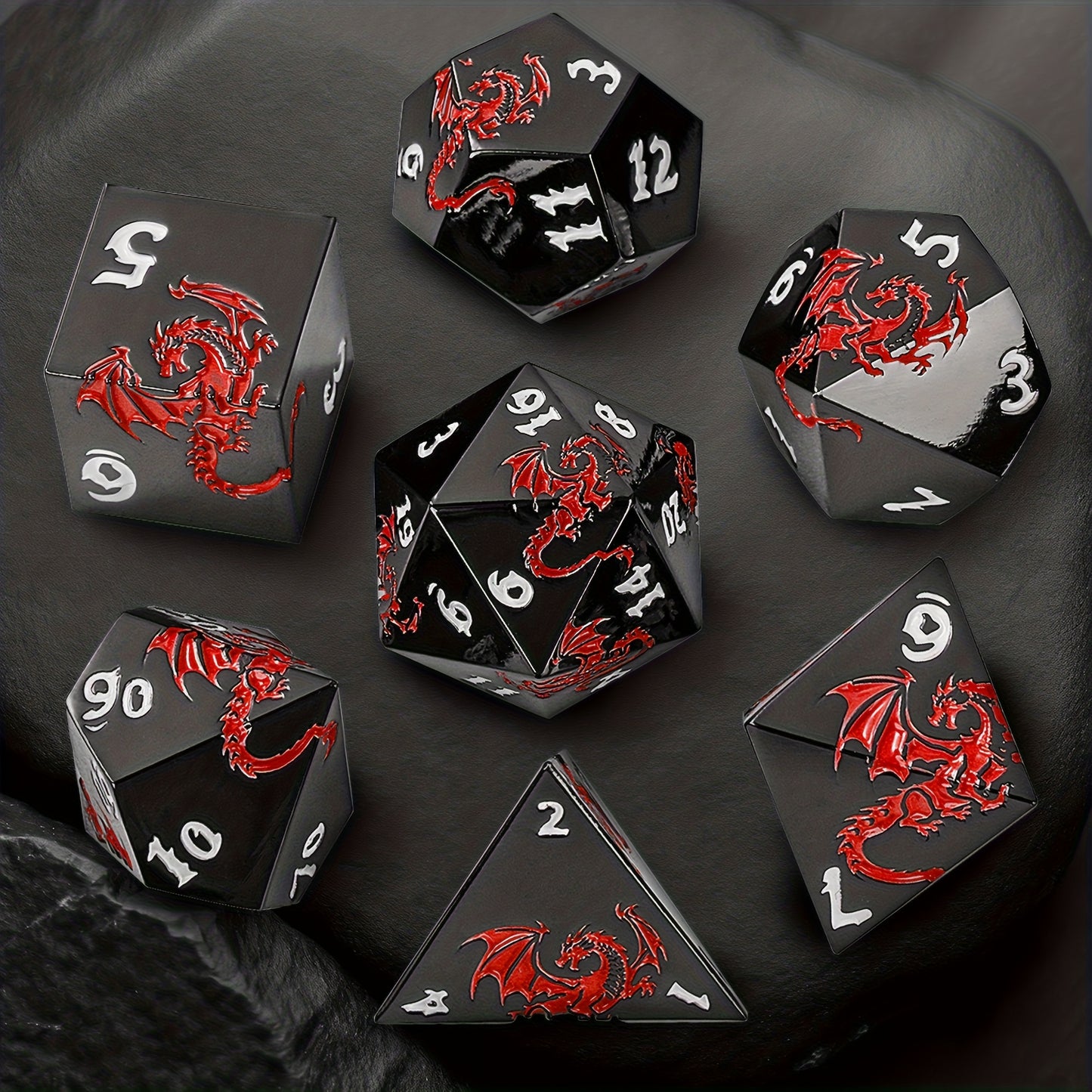 7pcs Of Retro Metal Dice Set, Finely Carved Pattern Fonts And Dragon Patterns, Including A Storage Bag with Dragon Patterns, Essential for TRPG Games, Tabletop Role-playing Game Props, Polyhedral Dice, D20 D12 D10 D8 D6 D4, Handmade Polishing