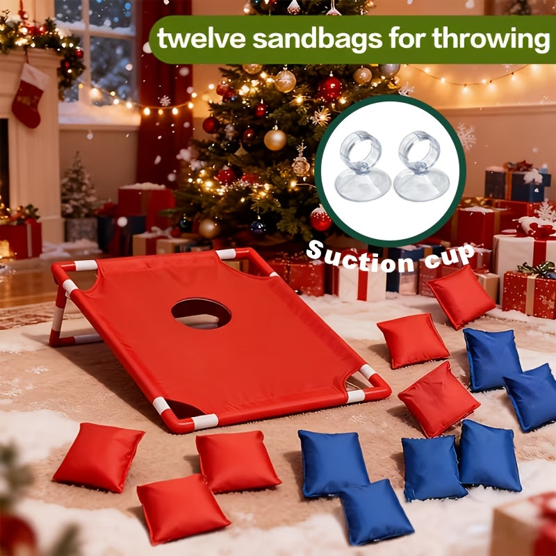 Portable Cornhole Bean Bag Toss Game Foldable Board 12 Bean Bags Storage Bag Outdoor Backyard Camping Party Game Kids Adults Family Birthday Holiday Gift Red Blue