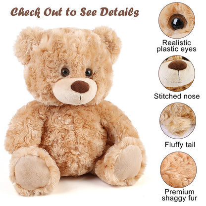 Brown Teddy Bear Stuffed Animal, 15 inch Cute Shaggy Stuffed Bear Plush Toy, Baby Shower Decoration, Valentines' Day Birthday Christmas Gift for Kids Girls Boys