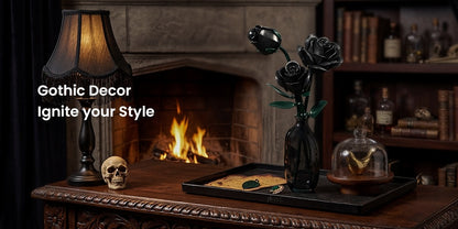 Special Party Gift Gothic Black Rose Flower Artificial Flower Art Piece Background Bouquet Building Set 3 Rose Building Pieces Set 152pcs