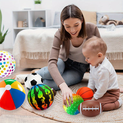 7pcs Ball Toy Set (with Air Pump) -10.6-inch Large Playground Ball to 6-inch Basketball/football/rugby, Suitable for Home, Yard, Pool, Classroom, Park Use, Ideal Party Gift for Children of 472.44inch+