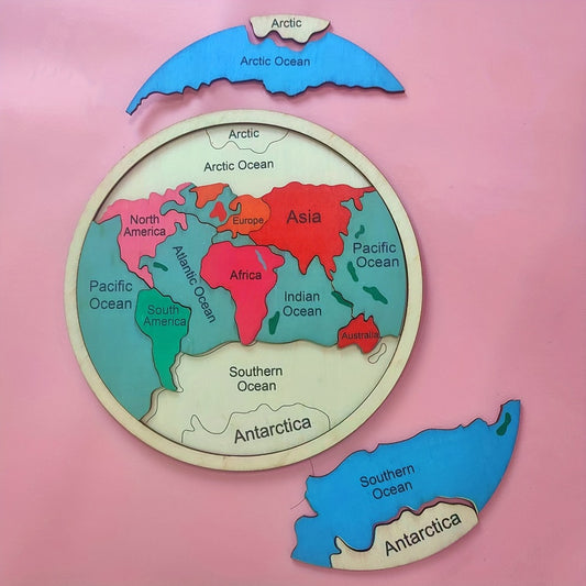 7.8 X7.8 In/20X20Cm Wooden Seven Continents Color Puzzle, Geography Children's Puzzle Learning Geometric Toy Gift, Educational Gift