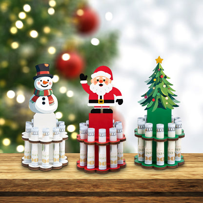 3SET Christmas Money Holder, Wooden Money Holders, Christmas Ornament Money Holder with 10 Holes, Money Dispenser Christmas Money Tree Table Decor for Winter Holiday Party Favors Supplies