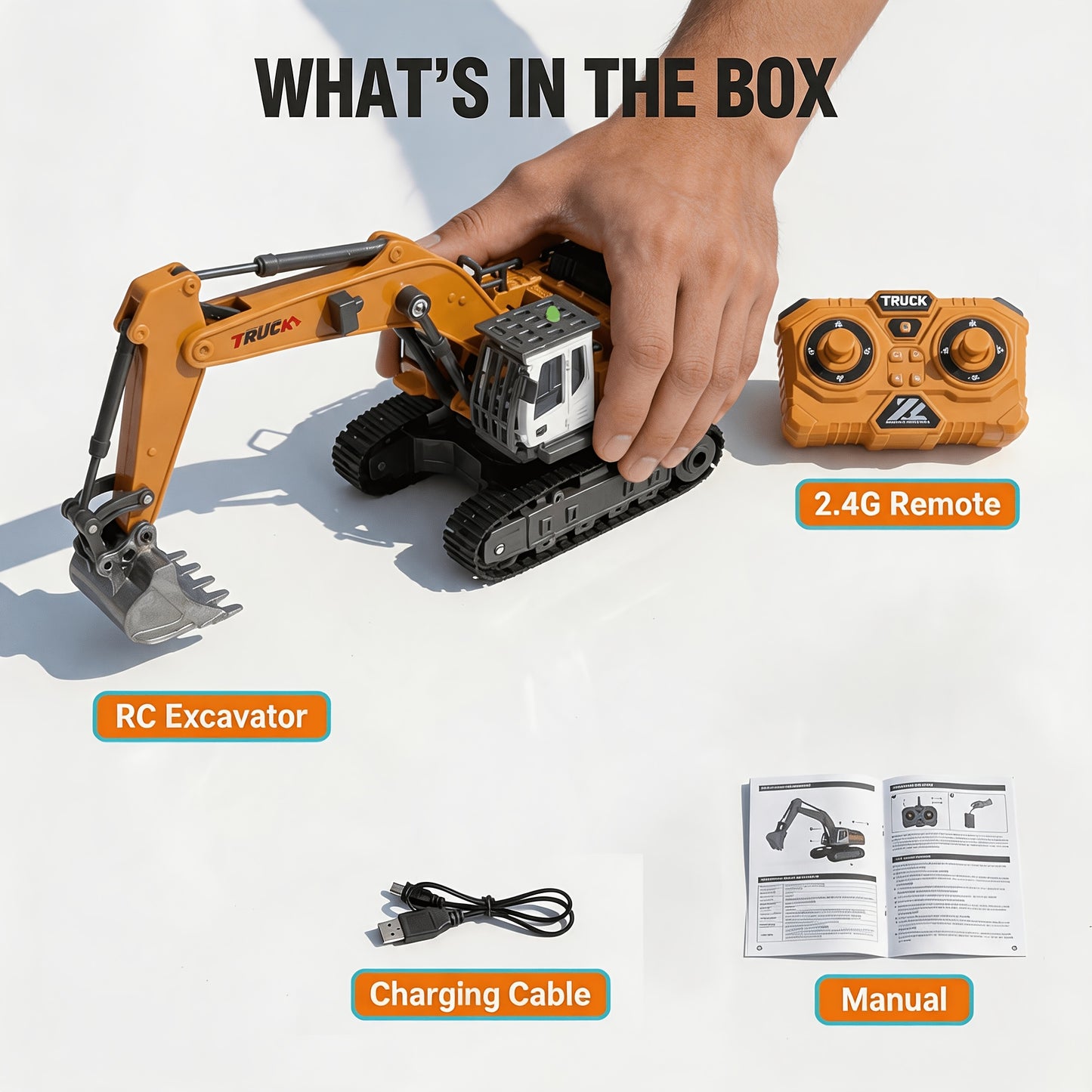 Track Type RC Excavator Toy for Kids – 1200mAh Remote Control Excavator with Metal Shovel & LED Light, Construction Tractor Toy for Boys Ages 6-12, Birthday Gift (Metal/Plastic/Mini Options)