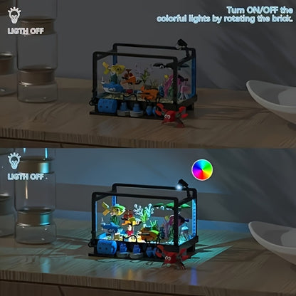 Ocean Fish Tank Building Blocks Set 501 Pcs LC8059 – LED Light Aquarium Model with Whale Shark Sea Turtle & Marine Life, DIY Desktop Decoration Night Light, Birthday Christmas Gift for Kids & Adults