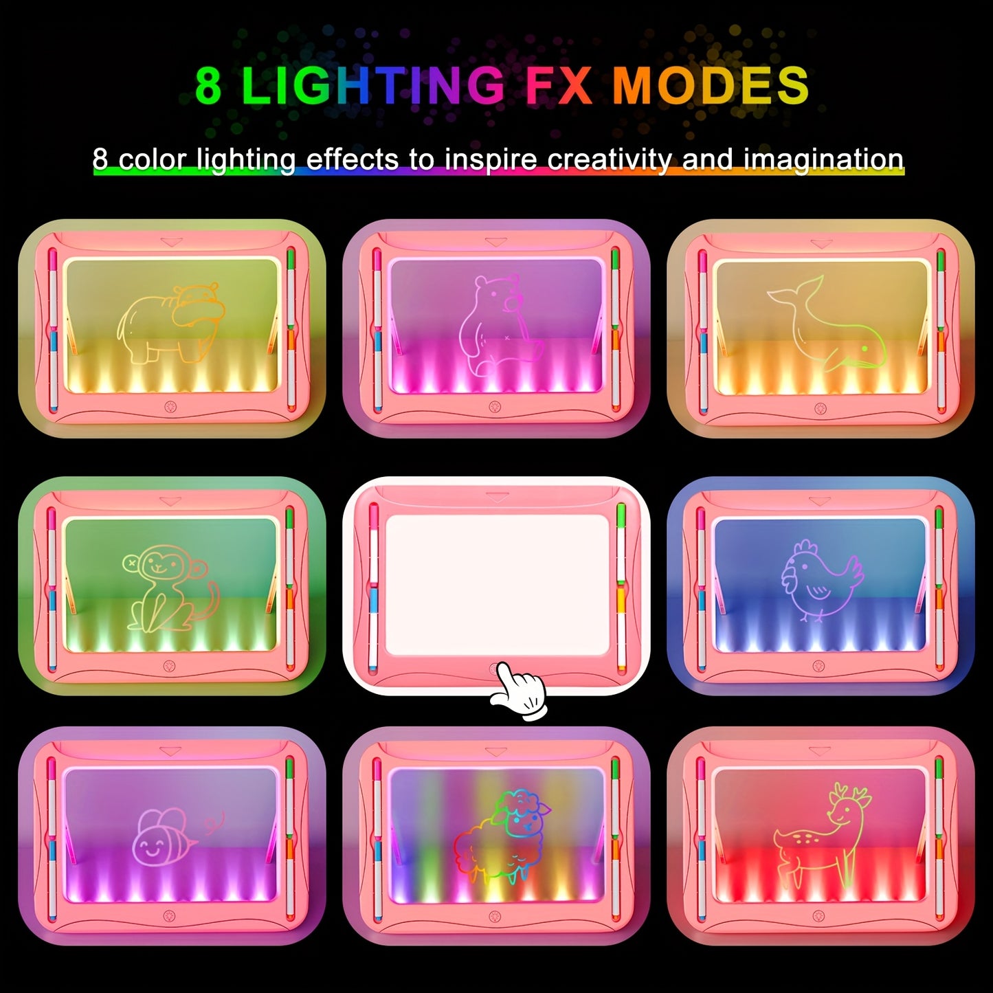 LED Light-Up Drawing Writing Doodle Board, Learning Travel Toy with 9 Double-Sided Cards, 6 Markers, Art Set, Suitable for Birthday Gifts And Christmas Gifts for Girls And Boys Aged 3-8.