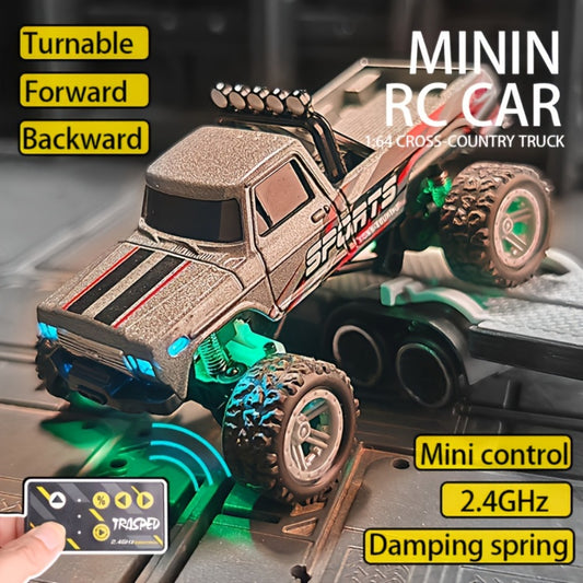 1:64mini RC Truck, Scale Remote-controlled Alloy Toy, 2.4GHz Off-Road Alloy Truck, Monster Off-road Pickup Truck For Boys, Tabletop Decoration, Birthday Gift, Christmas Gift, New Year Gift, With Body Lights And Headlights.Rock Crawler Toy