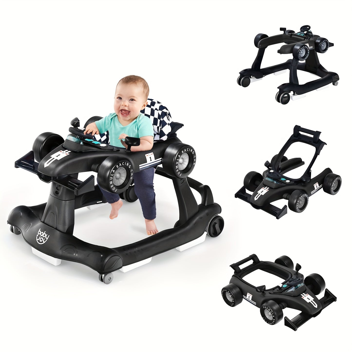 4-In-1 Baby Walker Foldable Activity Push Walker Adjustable Height Blue