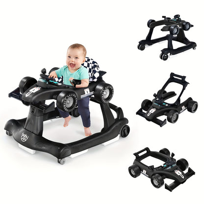 4-in-1 Foldable Baby Walker with Activity Toy Tray & Adjustable Height – Sit-to-Stand Push Walker for Infants & Toddlers, Removable Washable Seat Pad, Safe Learning Walker Baby Gift (Blue)