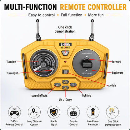RC Bulldozer 9-Channel 2.4GHz Remote Control – Multifunctional Engineering Vehicle Toy with Alloy Metal Cover | Indoor Outdoor RC Construction Toy, Birthday & Christmas Gift for Boys Ages 6+