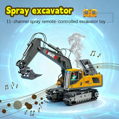 1pc 9-Channel Excavator, 2. 4Ghz RC Construction Vehicle Truck Toys with Alloy Metal Cap, Light, Sound, Rechargeable 1 Battery for Halloween Thanksgiving Christmas Gift