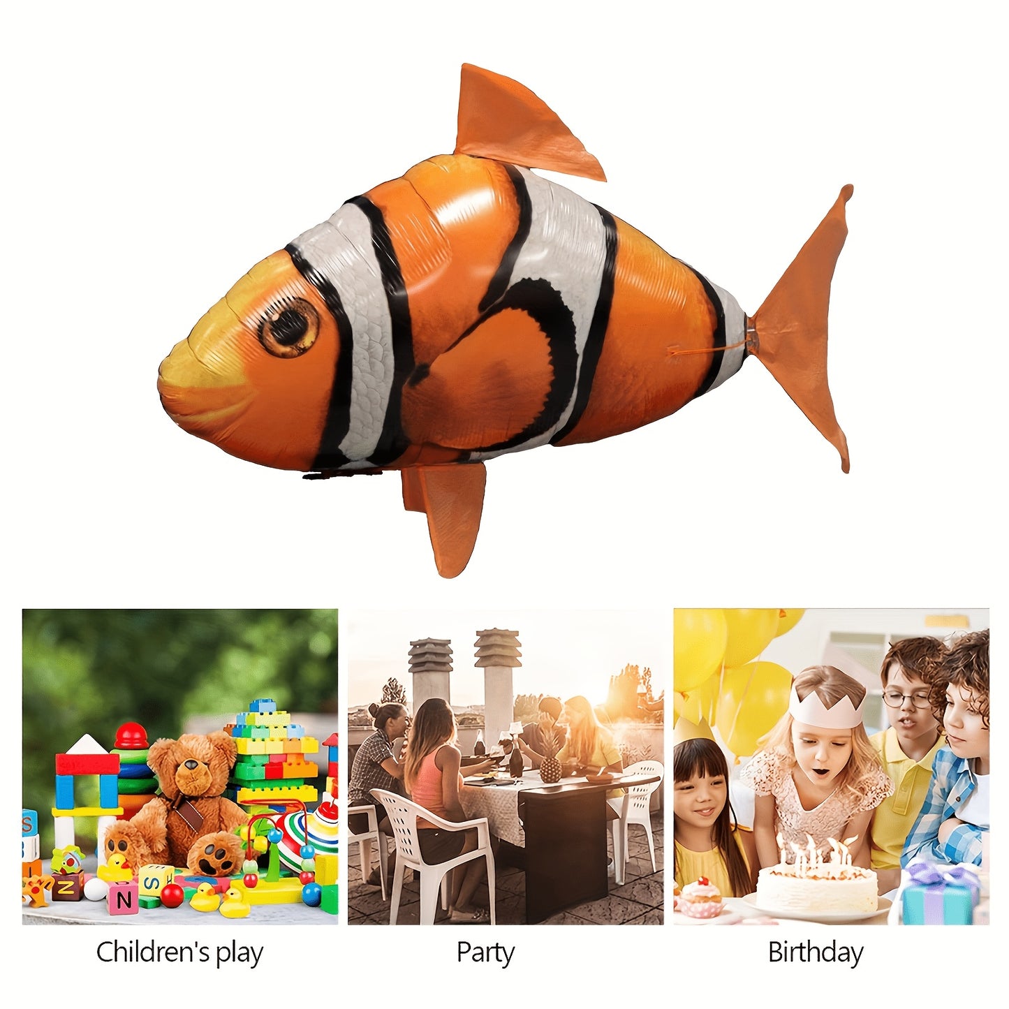 Remote Control Clownfish, Inflatable Remote Control Inflatable Balloon Clownfish Decoration, Suitable for Office, Home, Birthday Party, Wedding, Indoor Games