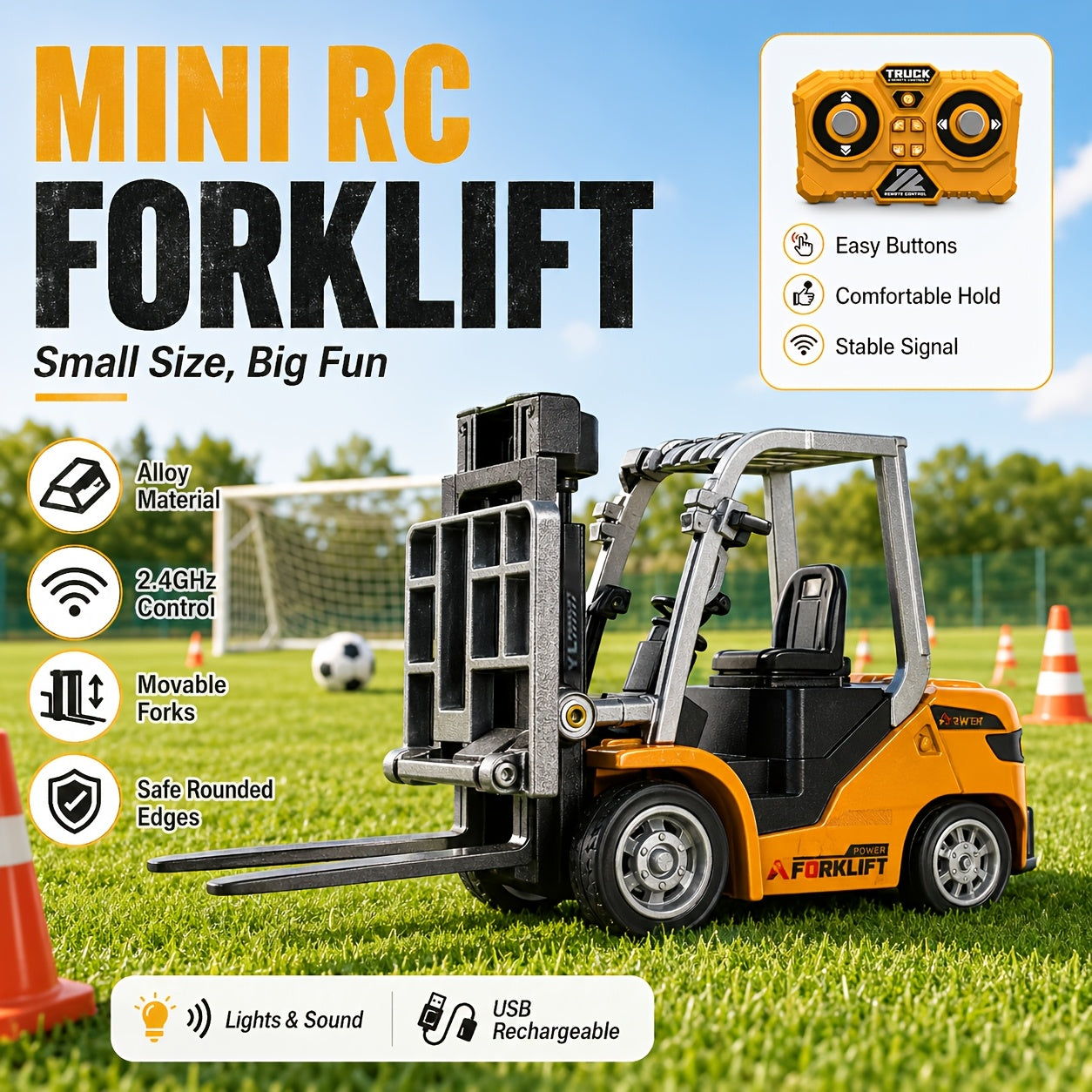 9 Channels Remote Control Loader, 2.4Ghz RC Construction Vehicle Truck with Alloy Metal Cap, Light & Sound, Rechargeable Battery, Ideal Gift for Halloween Thanksgiving Christmas