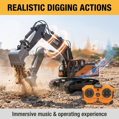 Track Type RC Excavator Toy for Kids – 1200mAh Remote Control Excavator with Metal Shovel & LED Light, Construction Tractor Toy for Boys Ages 6-12, Birthday Gift (Metal/Plastic/Mini Options)