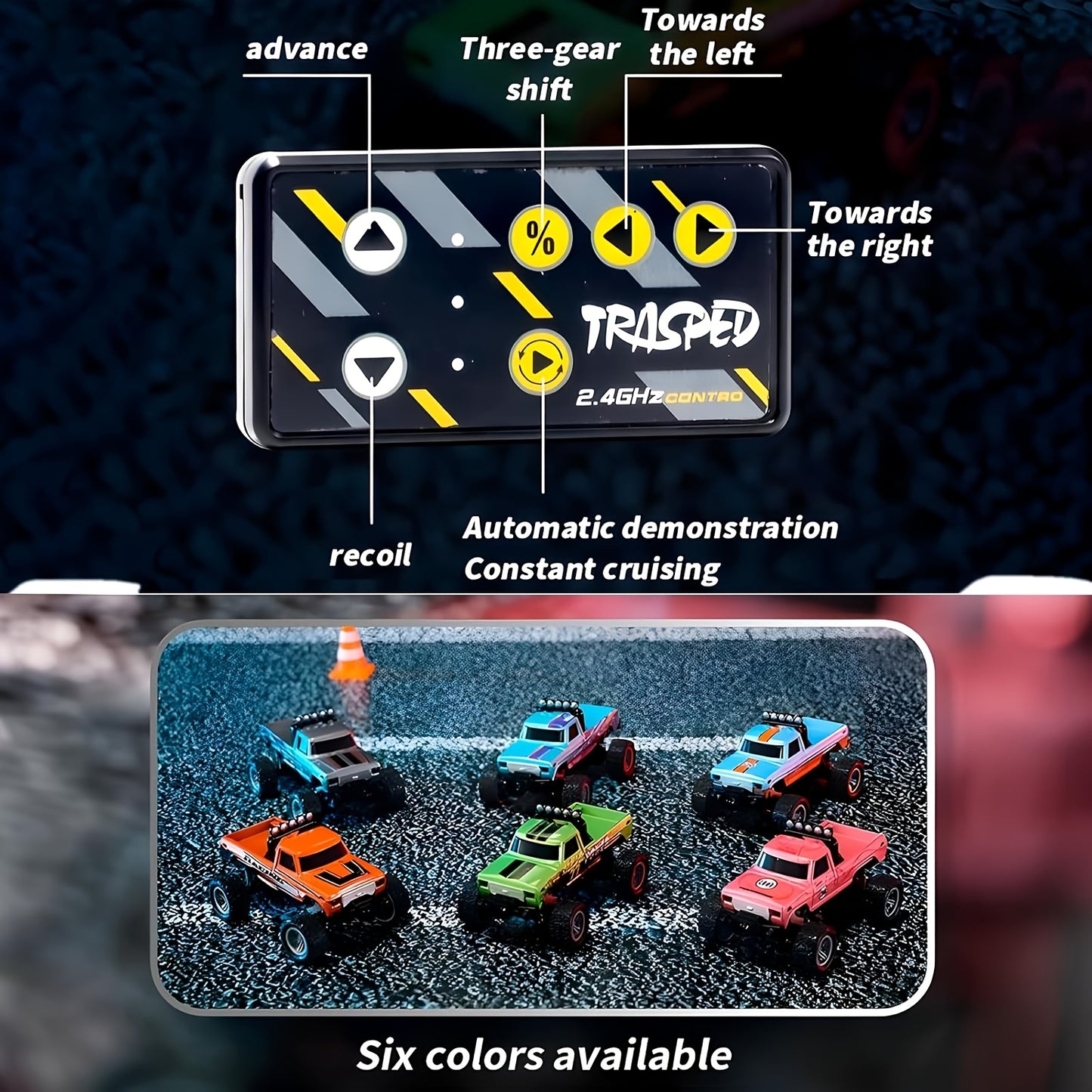 Mini RC Truck, 1:64 Scale Monster Truck Car with Lights, 2.4Ghz, Mini Alloy Monster Truck RC, Speed/Steering Adjustable