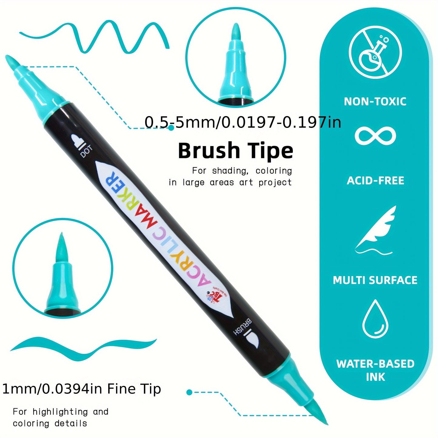 TBC The Best Crafts Dual Tip Acrylic Paint Markers, Non-Toxic, Odorless, Suitable for Paper, Pottery, Stones, Backpacks, Glass