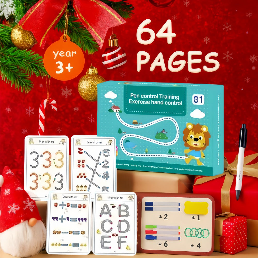Magic Practice Handwriting Book Set for Kids Ages 3-8 | 64 Pages + 8 Erasable Pens | Writing & Drawing Workbook with Refills | Pen Control Tracing Activity Book