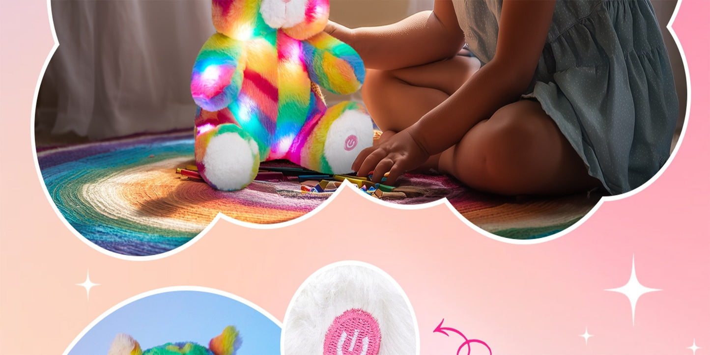 Rainbow Cat Plush Toy Glow in the Dark Musical Stuffed Animal Soft Kawaii Glowing Kitty Night Companion Doll Birthday Mother's Day Gift for Kids Girls Cat Lovers Room Decor