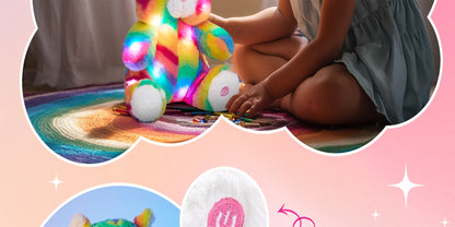 Rainbow Cat Plush Toy Glow in the Dark Musical Stuffed Animal Soft Kawaii Glowing Kitty Night Companion Doll Birthday Mother's Day Gift for Kids Girls Cat Lovers Room Decor