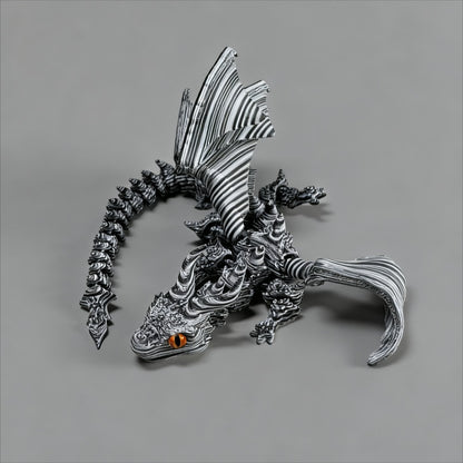 [3D Printed Dragon Statue] Cybernetic Dragon Statue, Random Eye Color - 3D Printed Black & White Swirl Figurine, Articulated Collectible Art for Desktop Display, Perfect for Teens 14+